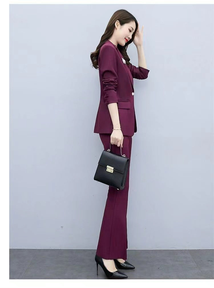This Year's Hot Spring Style New Slim Fit Professional Fashion Bootcut Pants Women's Two-Piece Suit