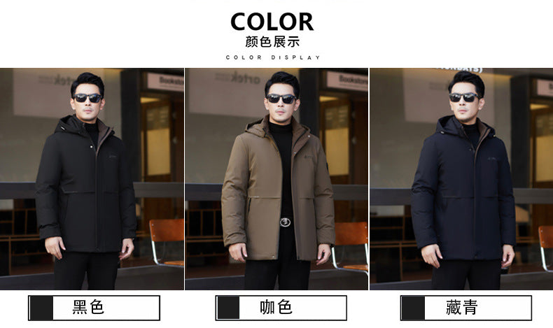2024 winter new silk cotton-padded jacket casual men's business middle-aged cotton-padded hooded thick warm coat wholesale
