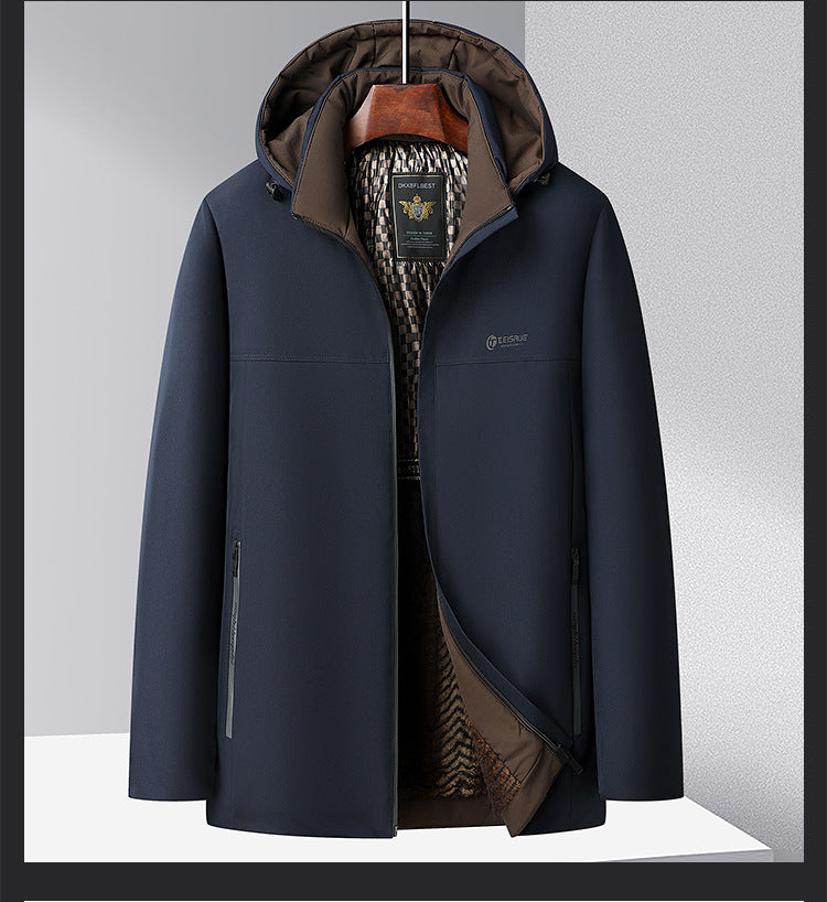 Middle-aged and elderly cotton-padded jacket 2024 winter middle-aged men's fleece-lined hooded jacket business leisure warm cotton-padded jacket