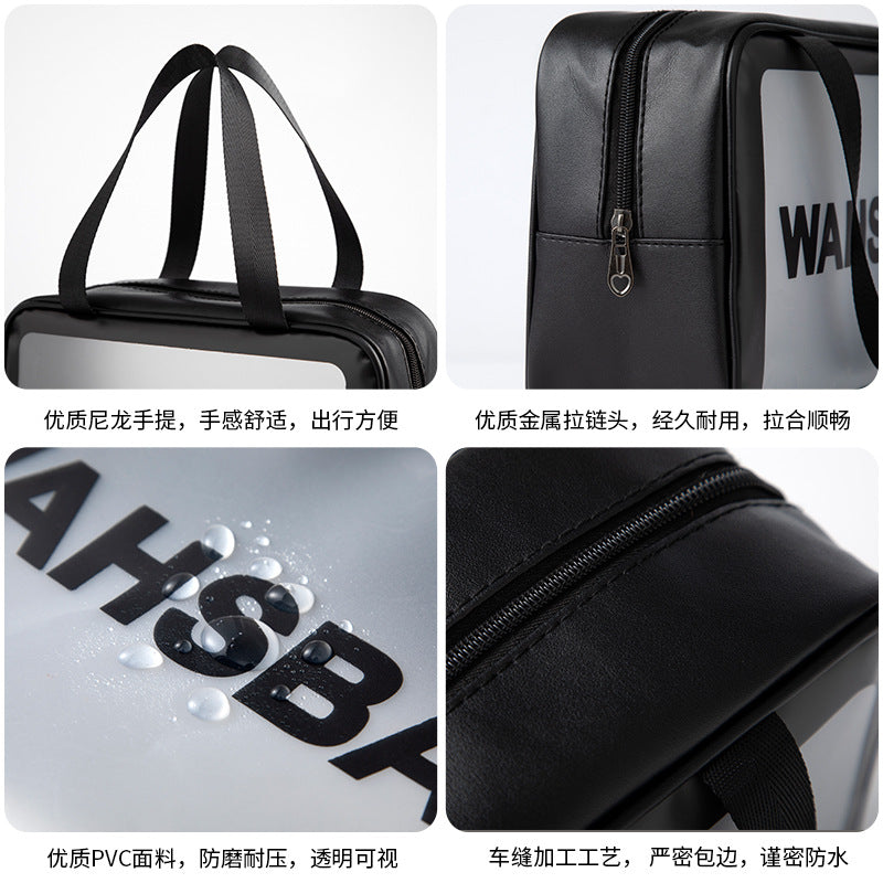 Korean Satchel Cosmetic Bag Pvc Dry and Wet Separation Toiletry Bag Satchel Waterproof Bath and Swimming Frosted Storage Bag