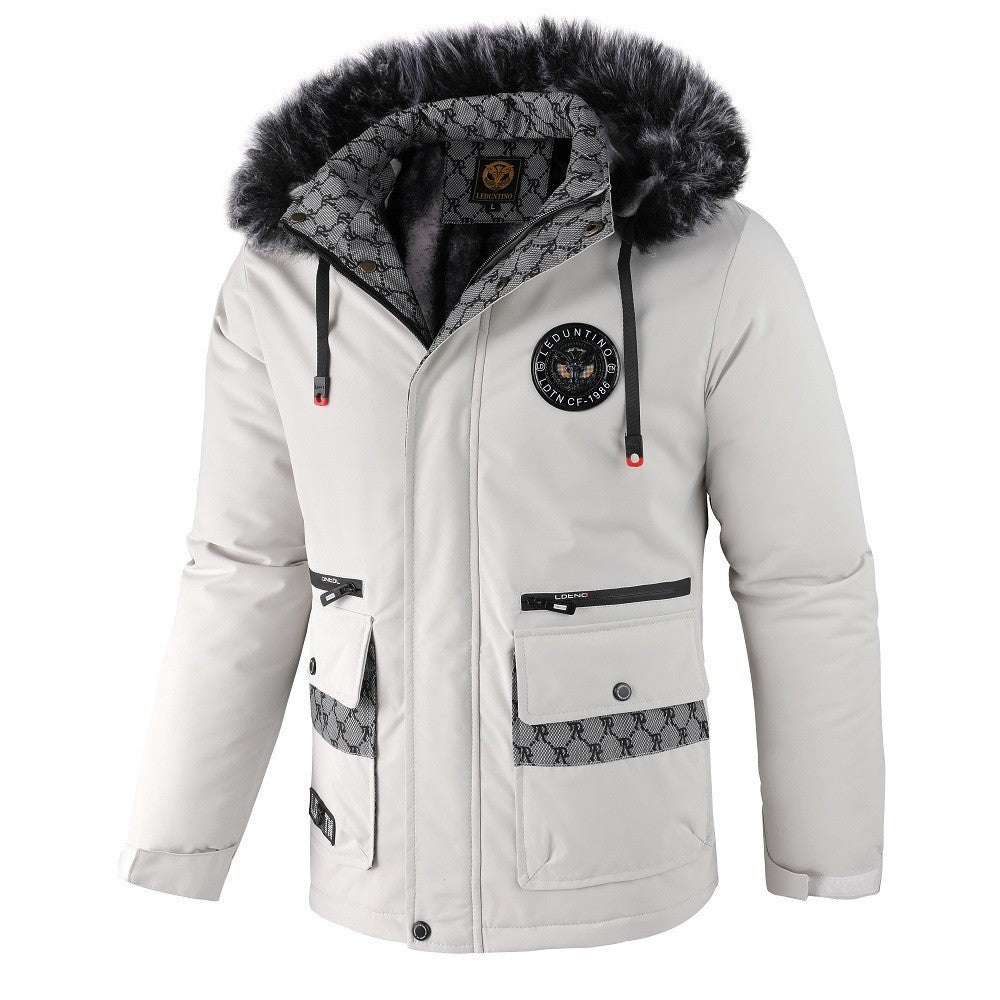 Cross-Border Foreign Trade Winter New Men's Large Fur Collar Plus Velvet Thickened Cotton Coat Jacket Cotton Jacket Father Dad