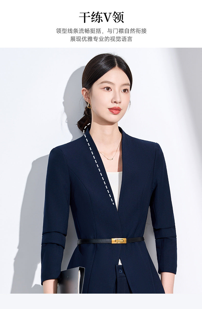 Cross-Border Collarless Blazer for Women, New Spring and Autumn Style, Elegant Waist-Cinching, High-End Professional Office Formal Suit Set