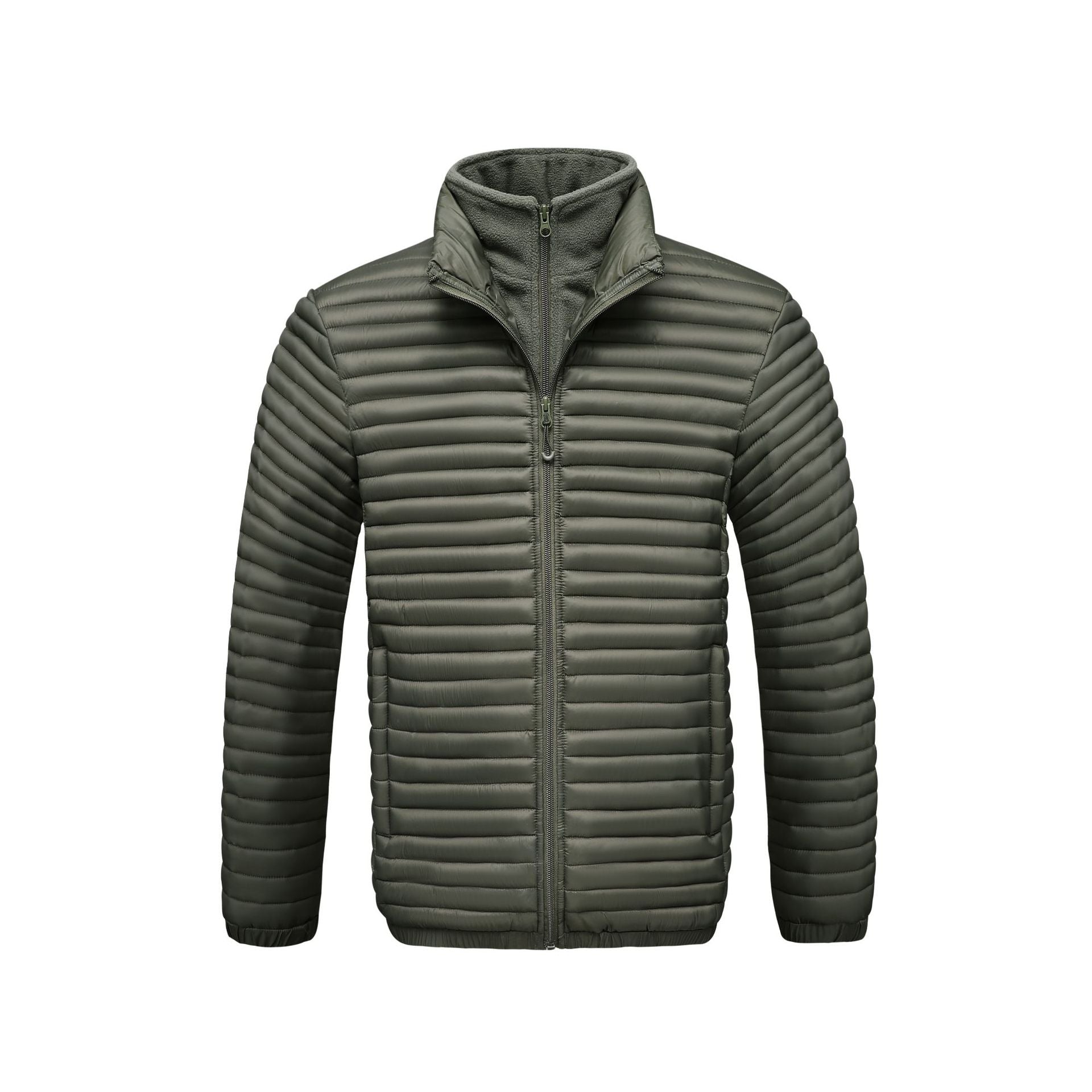 Cross-Border Trade 2025 Men's Stand-Up Collar Cotton Jacket in Various Colors, Faux Two-Piece Ribbed Cotton Coat, Men's Long-Sleeve Thickened Jacket