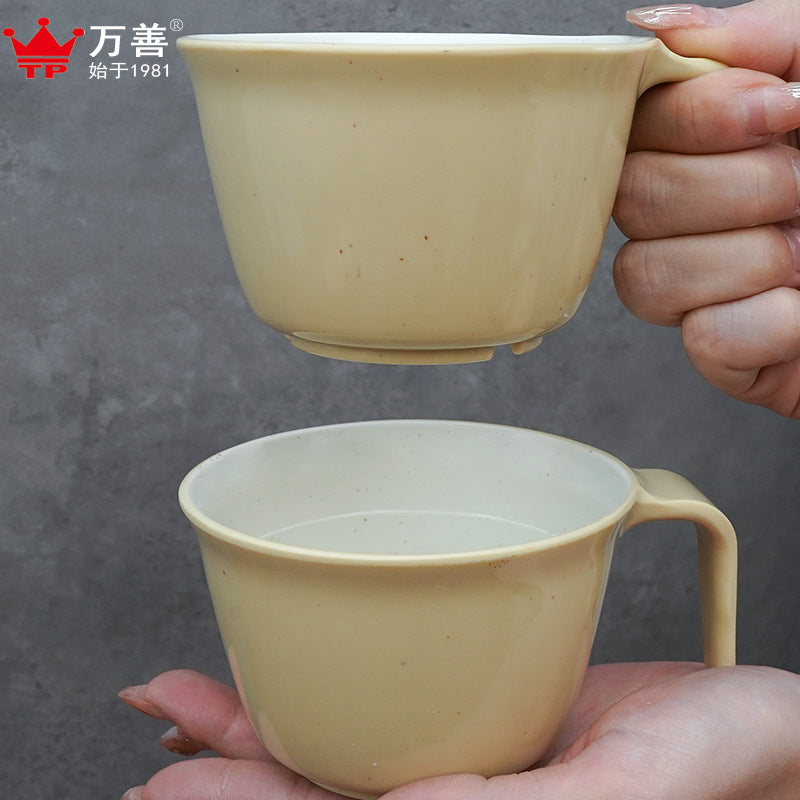 Ready-Made Melamine Imitation Porcelain Tableware Two-Color Handle Bowl Simple Light Food Cereal Handle Bowl Home Factory Direct Sale