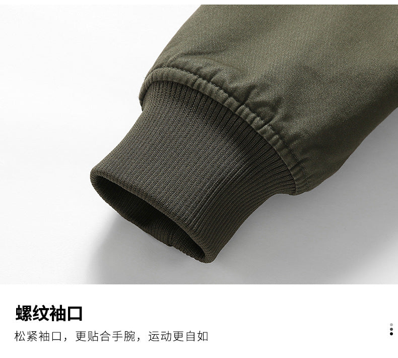 New Lamb Wool Jacket Men's Winter Thickened Wool Collar fleece-lined Overalls Cotton-padded Jacket Men's Jacket Casual Cotton-padded Jacket Aviator