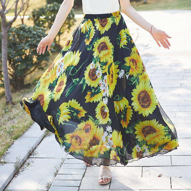 European and American Printed Skirt for Women Amazon 2025 Summer New Casual Seaside Vacation Long Skirt Skirt