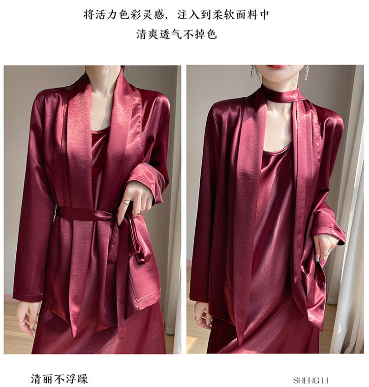 Gilt Satin Fashionable High-end Thin Jacket Spring Summer Autumn Commuter Buckle-free Suit Jacket Women's 2025 New