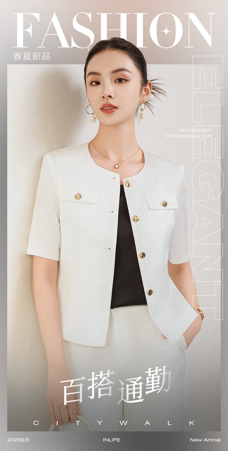 Summer Suit for Women, Thin, High-End, Professional, Fashionable, Short-Sleeved Suit, Wide-Leg Pants Two-Piece Set