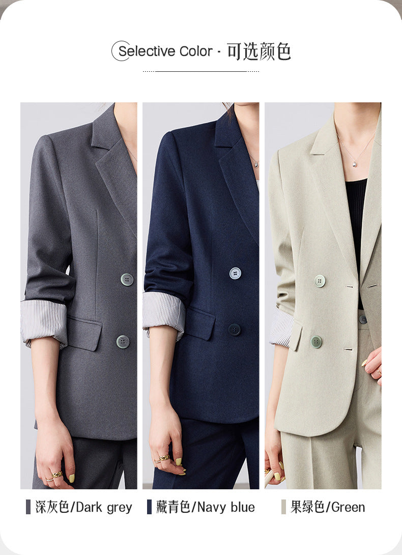 Cross-Border Fashion Simple Double-Breasted Suit Set for Women, New Design with High-End Elegance and Goddess-Like Style, Long-Sleeve Blazer