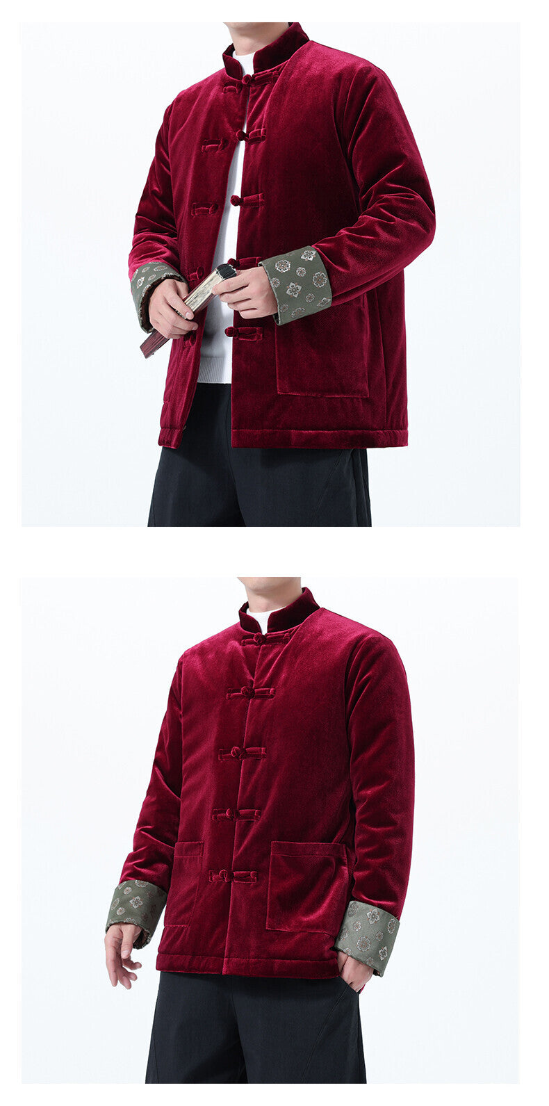 Winter Chinese-Style Tang Suit Jacket for Men, Corduroy Cotton Coat, Retro Thickened Cotton Clothing, Chinese-Style Button Cotton-Padded Jacket, Hanfu