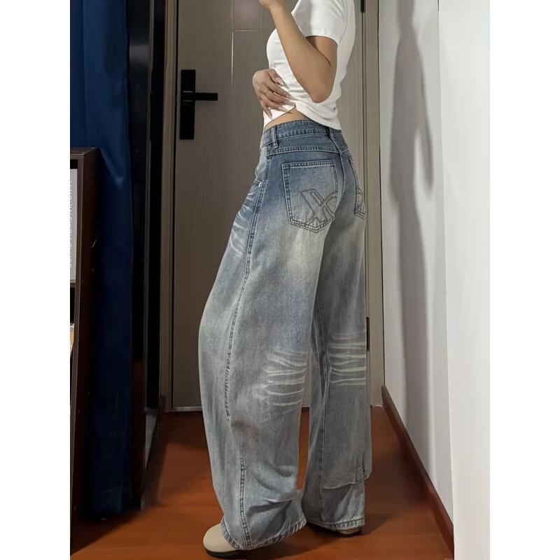 American-Style Wide-Leg Jeans for Women 2025 Spring and Autumn High-Waisted Loose Lazy Drapey Floor-Length Straight Pants