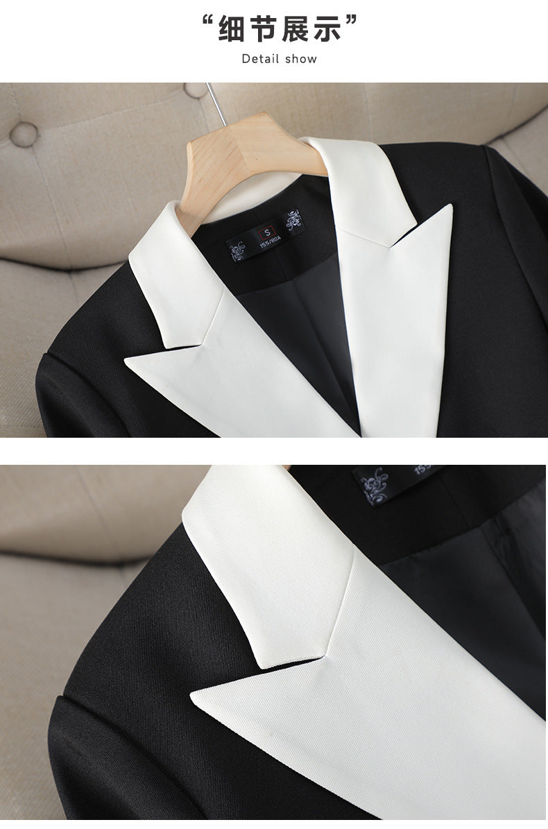 Cross-Border Women's Blazer for Spring and Autumn, New Style with a High-End Feel, Color-Blocking, Fashionable and Elegant, Goddess-Like Host Professional Suit