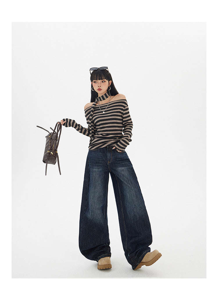 Yc & American Retro Loose Wide-Leg Pants Autumn and Winter Versatile Scimitar Pants Drapey Sickle Jeans Women's New Style