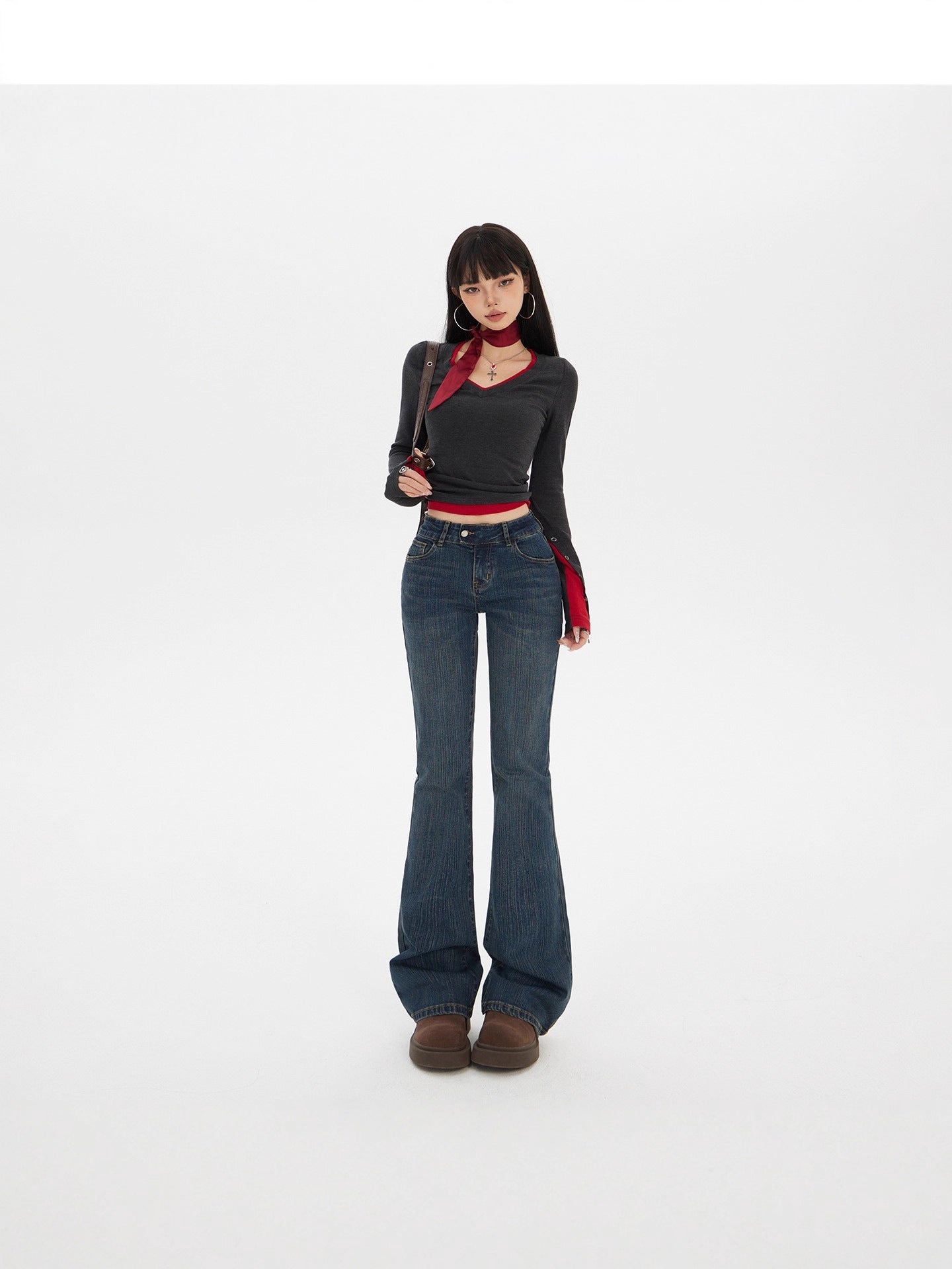 American Hot Girl Low-Waist Bootcut Jeans for Women 2025 Autum New Slim Fit Elastic Slimming Look Horseshoe Flared Pants