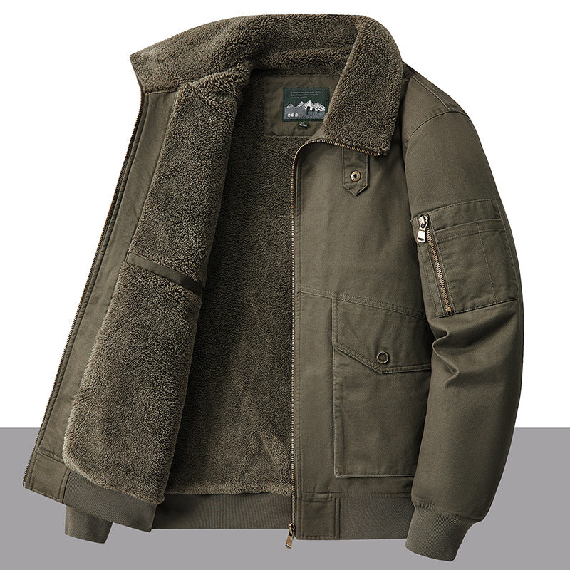 2024 Autumn and Winter Cross-Border Cotton-Padded Jacket with Fleece Lining, Thickened for Warmth, Large Size Windproof and Cold-Resistant Casual Turn-Down Collar Coat
