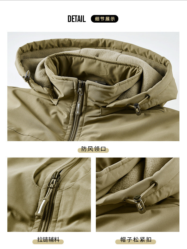 Cotton Jacket Fleece-Lined Thickeneded Windproof Waterproof Warm Autumn and Winter Cotton Jacket Large Size Workwear Outdoor Cotton Jacket for Men 8812