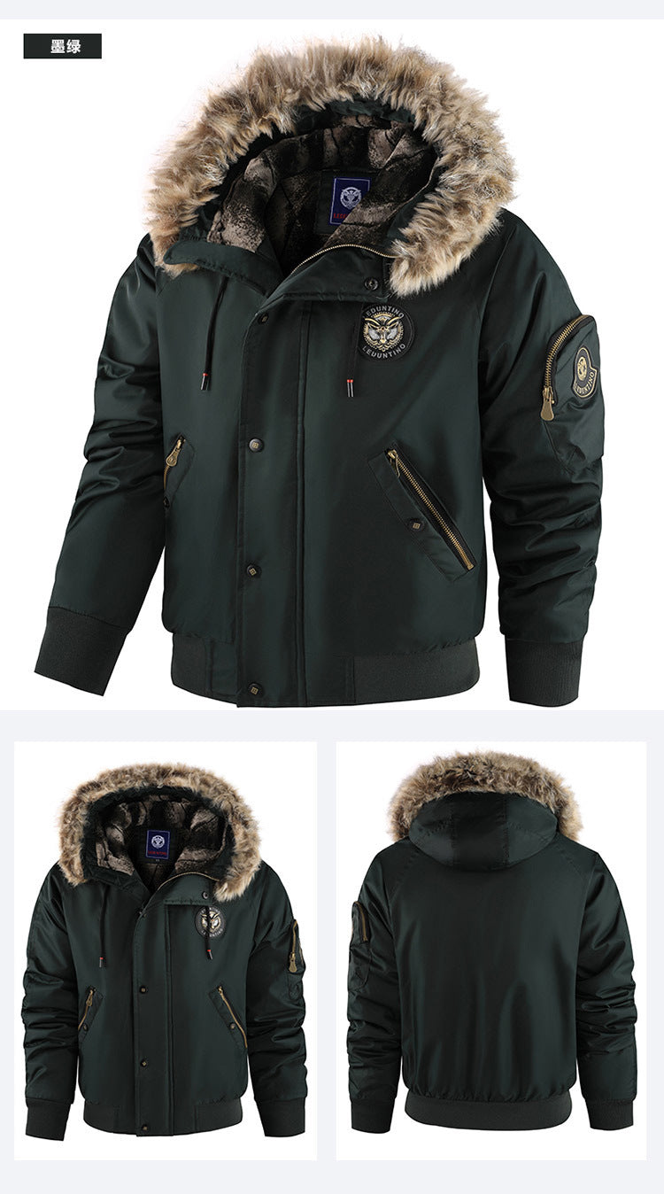 New Winter Fleece-Lined Thick Casual Men's Cotton Jacket, Warm Trendy Coat with Hood, Loose Fit, Plus Size Cotton Clothing