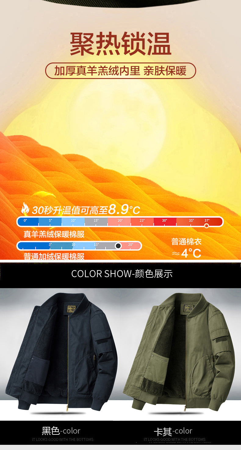 New Men's Fleece-Lined Popular Jacket, Winter Cross-Border Thickened Warm Cotton Coat, Pure Cotton Baseball Uniform Work Jacket