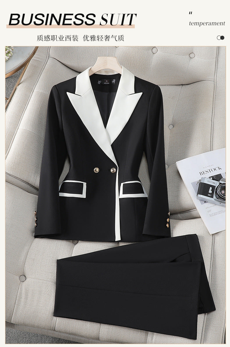 Cross-Border Women's Blazer for Spring and Autumn, New Style with a High-End Feel, Color-Blocking, Fashionable and Elegant, Goddess-Like Host Professional Suit