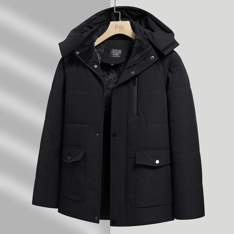 Winter Grandpa Cotton-Padded Jacket for Middle-Aged and Elderly Men, Thick Fleece-Lined Hooded Warm Coat, Middle-Aged and Elderly Dad's Cotton-Padded Jacket