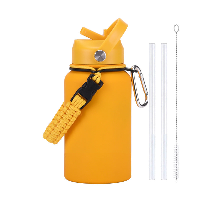 New 650ml Stainless Steel Insulated Cup with Braided Rope Straw Water Cup for Men and Women Outdoor Sports Insulated Water Kettle