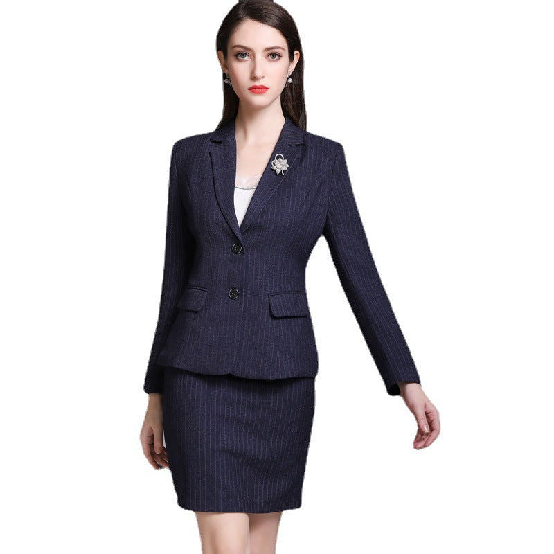 Foreign Trade Business Wear Women's Spring and Autumn suit Fashion Forumsuit Business Blue Stamiard Pattern Suit Dress plus size