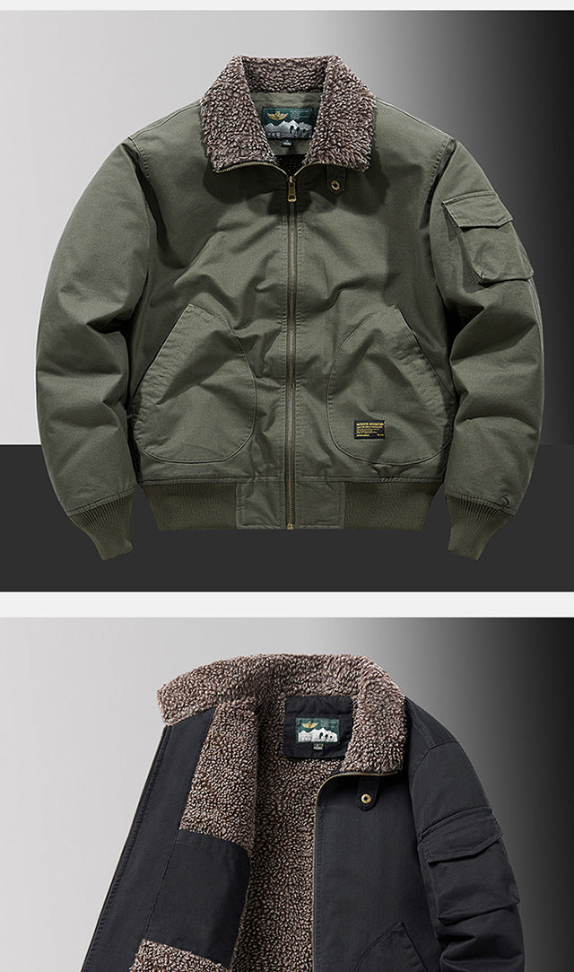 Winter Men's Lapel Pure Cotton American Casual Work Coat Lamb Fleece Coat Maillard Autumn and Winter Cotton Coat 8218