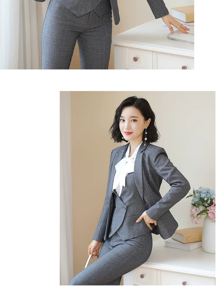 Business Fortress Women's Suit suit Work Clothes Fashion Chanel Elegant Grey Business Suit Vest Work Wear