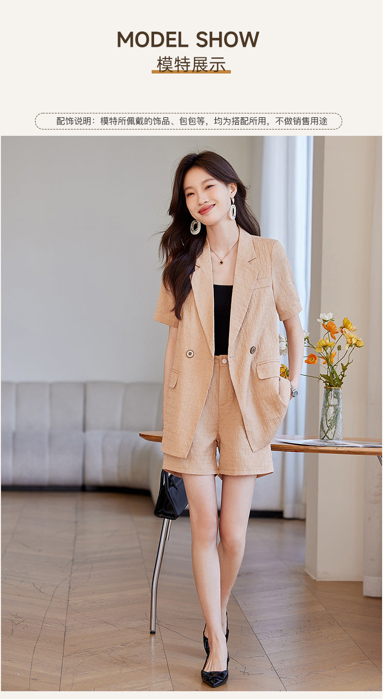 Black Short-Sleeved Suit Jacket for Women 2025 New Summer Thin Fashion Casual High-End Loose Shorts Suit