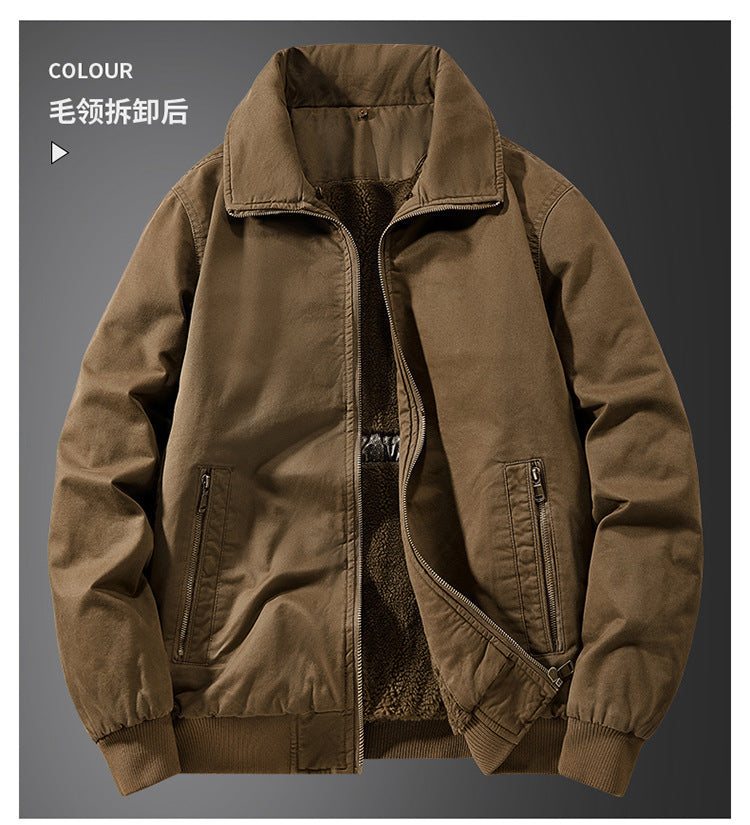 2025 New Winter Men's Workwear Large Size Imitation Wool Velvet Cotton Jacket Men's Warm Cotton Clothing Winter Cotton Clothing 7958