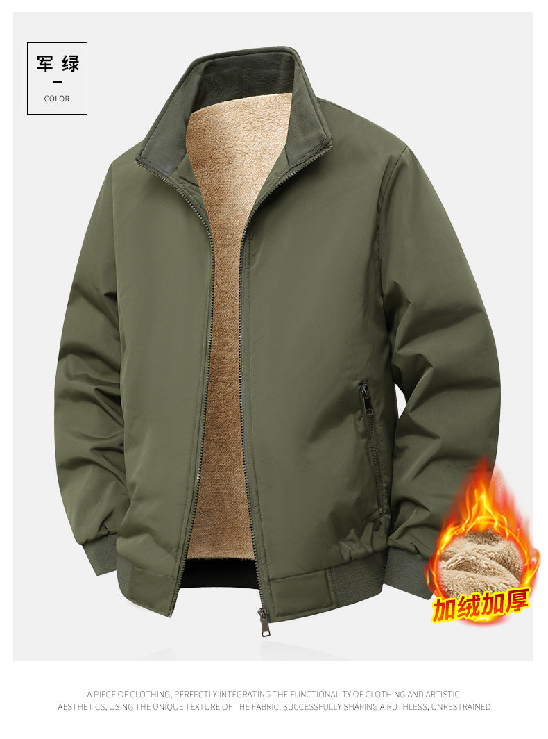 Thick Velvet Jacket 2025 Large Size Men's Outwear Autumn and Winter Middle-Aged and Elderly Stand-Up Collar Business Dad's Cotton Outwear