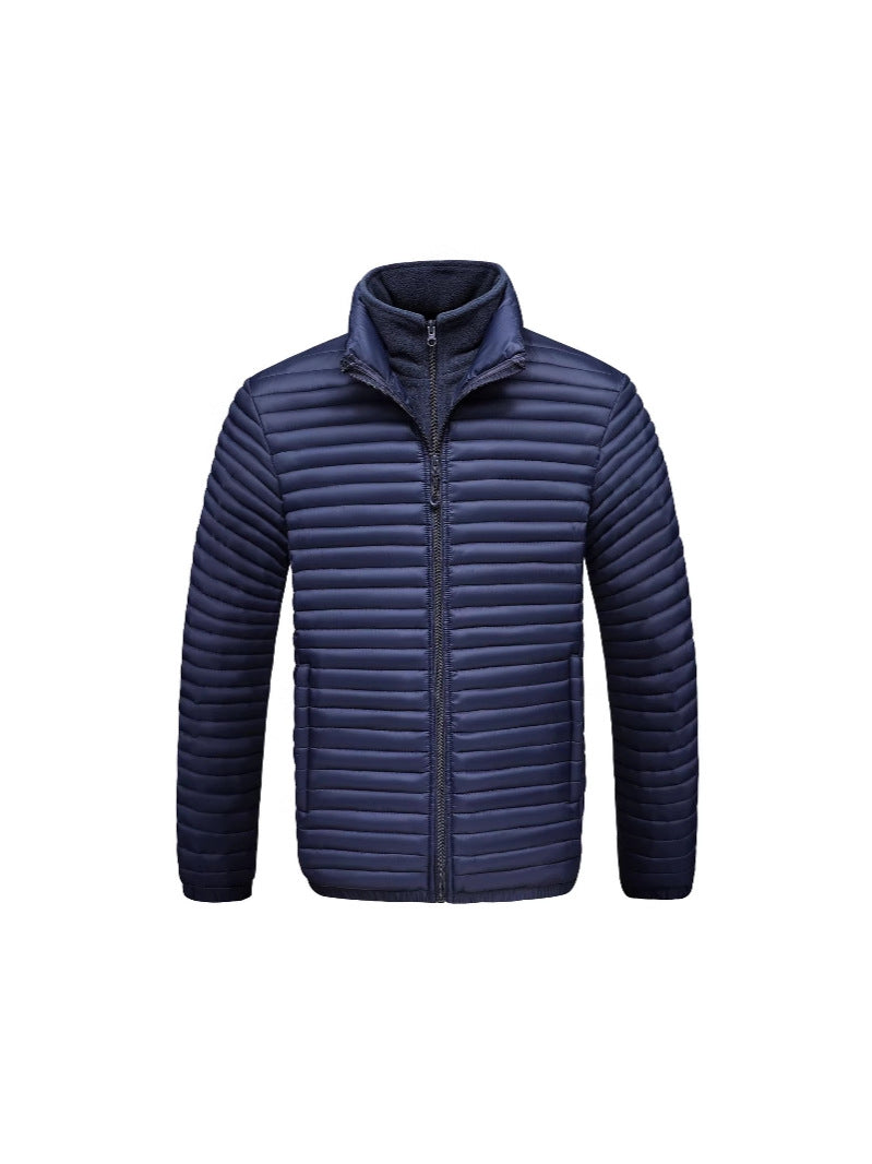 Cross-Border Trade 2025 Men's Stand-Up Collar Cotton Jacket in Various Colors, Faux Two-Piece Ribbed Cotton Coat, Men's Long-Sleeve Thickened Jacket