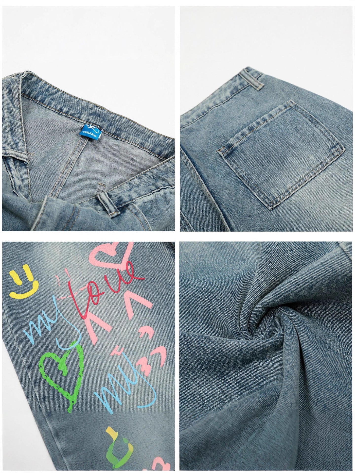 American Retro Niche Graffiti Washed Jeans for Women 2025 New Loose Straight High-Waisted Street Casual Pants