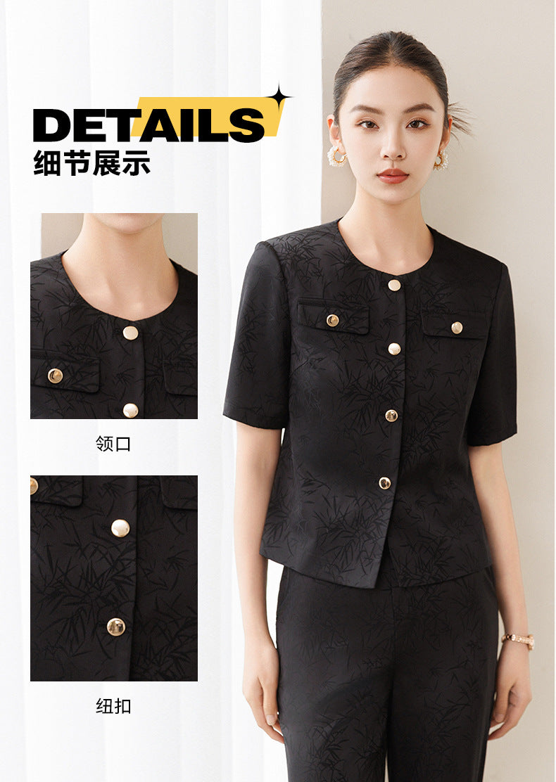 Summer Suit for Women, Thin, High-End, Professional, Fashionable, Short-Sleeved Suit, Wide-Leg Pants Two-Piece Set