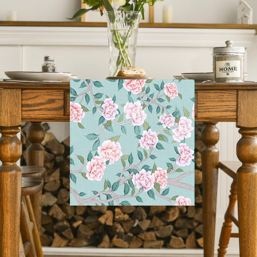 New Cross-Border Pink Flower Table Flag Printed Linen Living Room Decorative Tablecloth Home Kitchen Tablecloth Mat