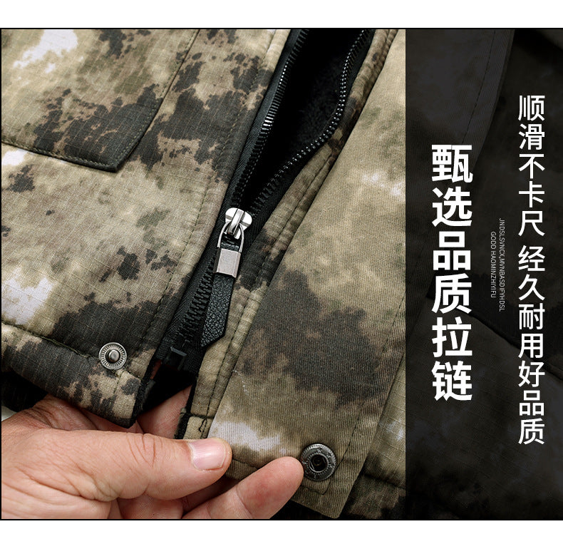 Thickened Camouflage Clothing, Fleece-Lined Cotton Coat, Warm, Cold-Proof, Windproof and Waterproof Cold Storage Labor Protection Clothing, Cotton-Padded Jacket, Cotton-Padded Work Clothes for Men