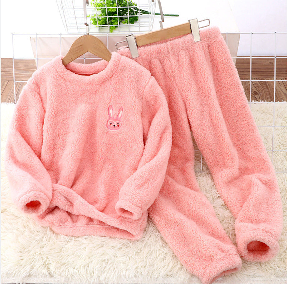 2024 Amazon independent station new children's clothing home wear flannel cartoon embroidered suit boys and girls wear
