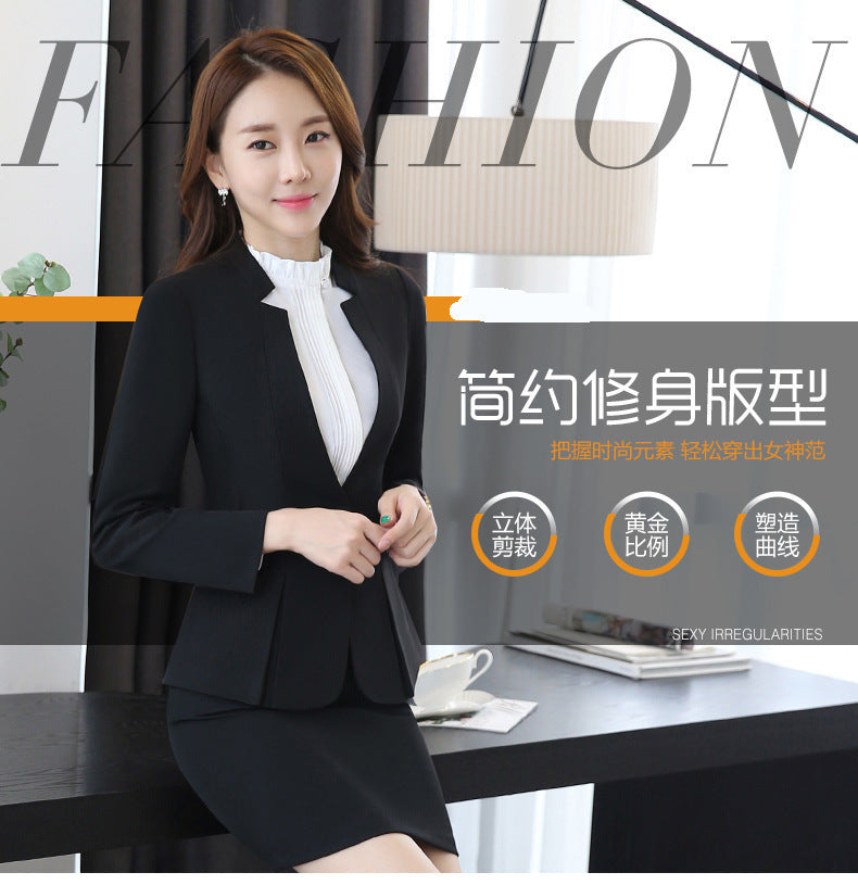 Long Sleeve Spring and Autumn Business Suit Women's Slim Fit Beauty Salon Hotel Work Clothes White Collar Interview Dress Suit Dress