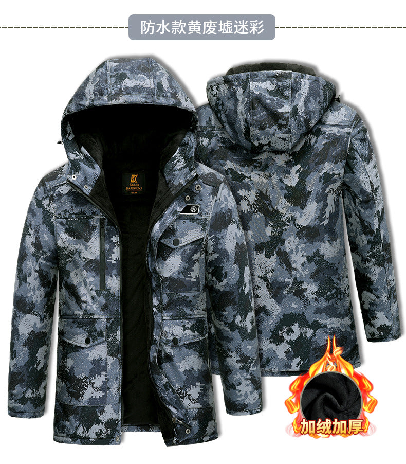 Thickened Camouflage Clothing, Fleece-Lined Cotton Coat, Warm, Cold-Proof, Windproof and Waterproof Cold Storage Labor Protection Clothing, Cotton-Padded Jacket, Cotton-Padded Work Clothes for Men