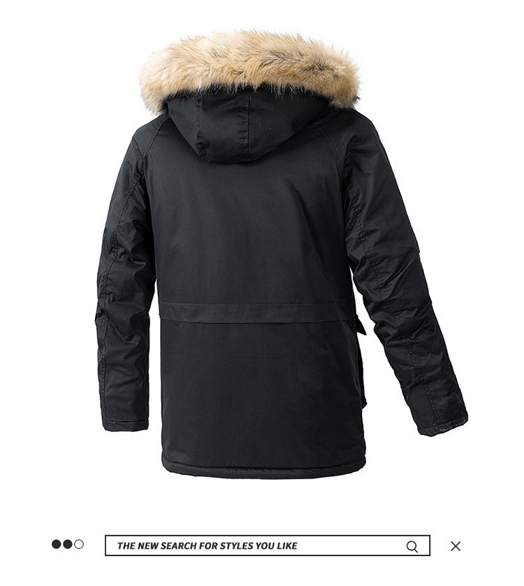 Autumn and winter new men's windbreaker Korean slim fit mid-length thick hooded coat plus size casual men's trendy