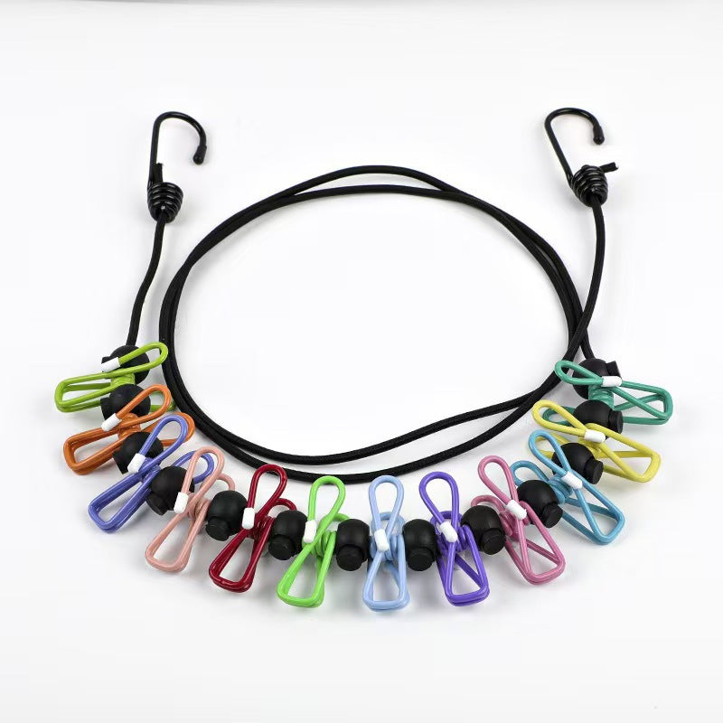 Creative Outdoor Elastic Windproof Clothesline with Positioning Buckle Korean Style Clothesline with Windproof Clip 12 Clips