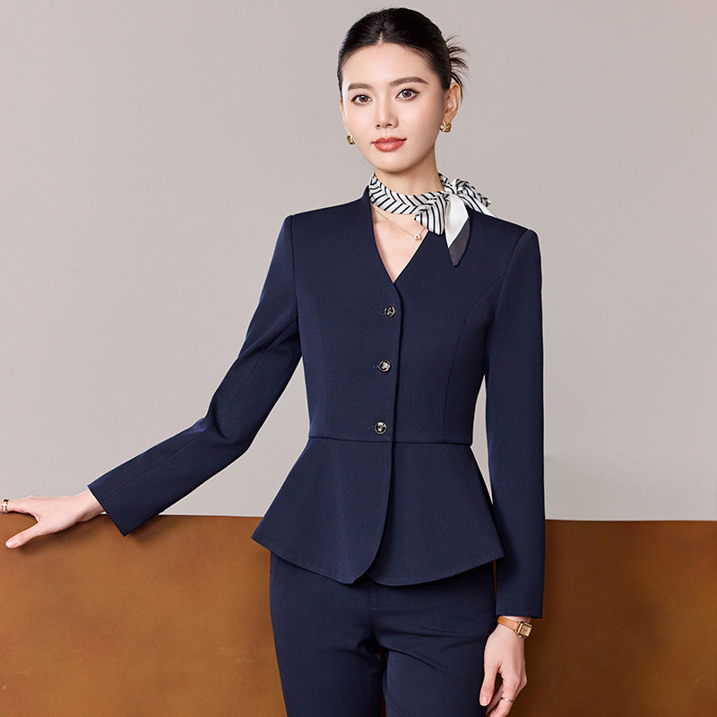 Dark Blue Suit Suit for Women 2025 Autumn and Winter New Professional Formal Wear Fashionable Workwear Jewelry Store Work Clothes