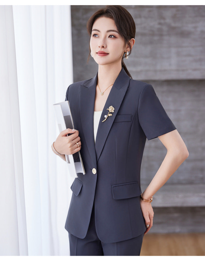 White Short-Sleeved Suit Jacket for Women Summer New Style Petite Professional Elegant Suit Suit Hotel Work Clothes Thin