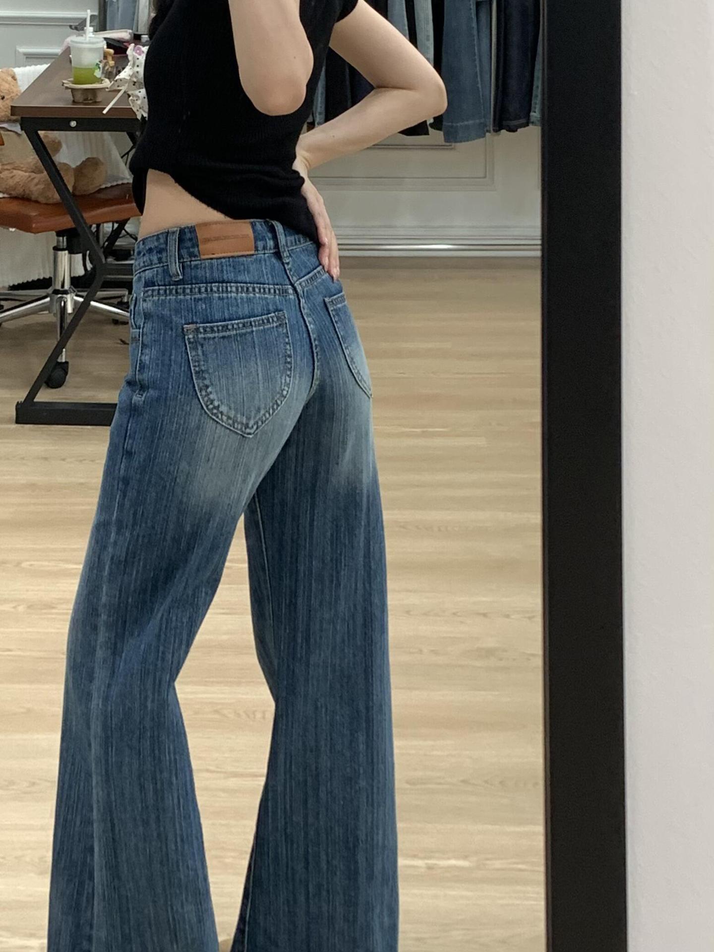 Loose Flared Jeans for Women, Autumn 2025 New Low-Rise Bamboo Texture Retro Style