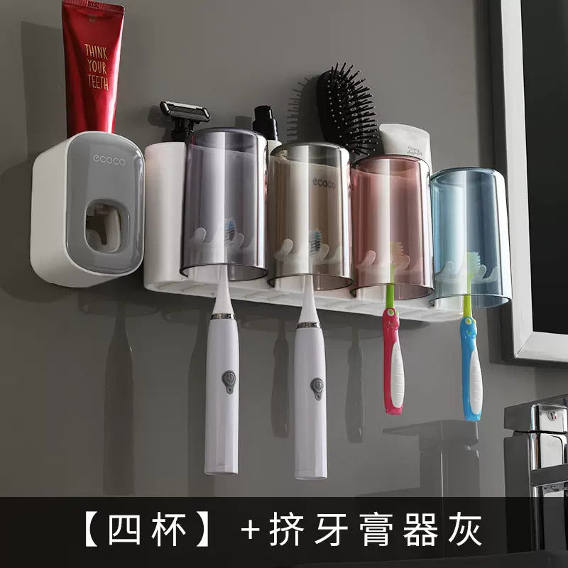 Wall-mounted toothbrush holder toilet non-perforated toothpaste toothbrush storage rack transparent mouthwash cup brushing cup suit
