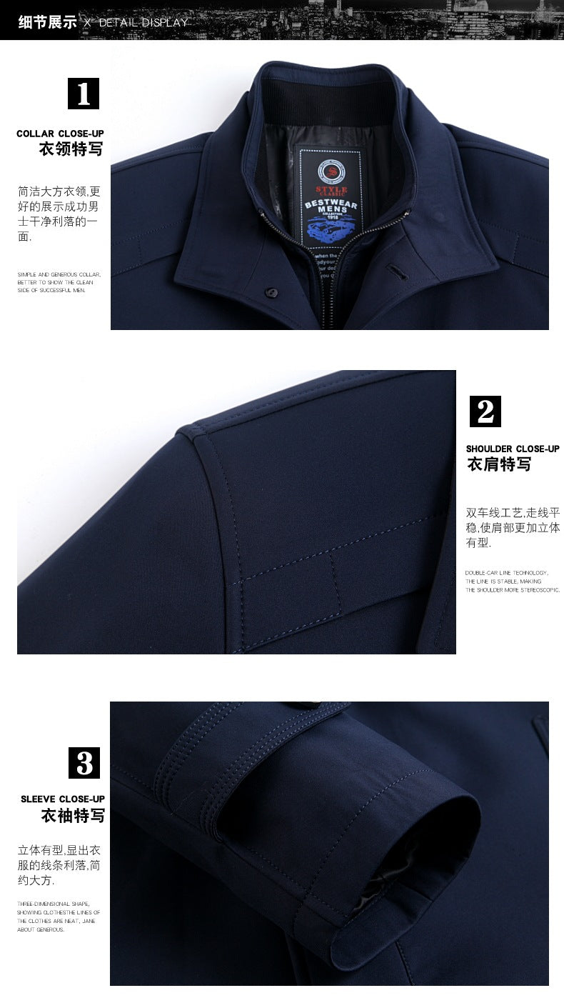 2024 Winter High-grade Windbreaker Men's Middle-aged and Elderly Men's Casual Dad's Winter Clothes Thickened Inner Jacket