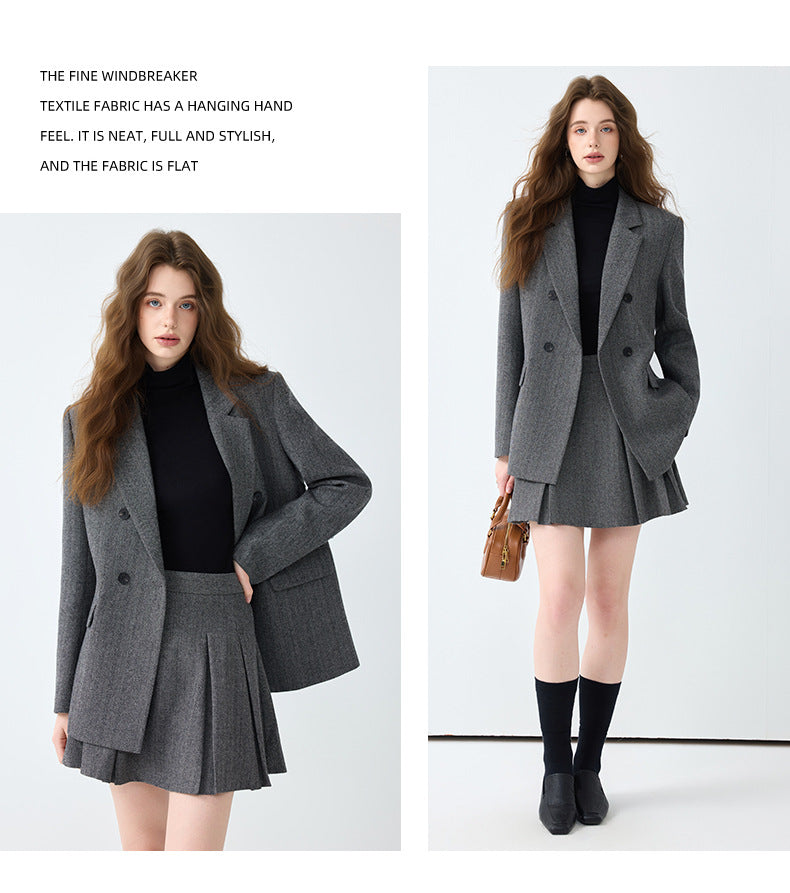 Cross-Border Gray Blazer for Women, New Spring and Autumn Style, High-End, Elegant, Casual, College Style, Korean Version, Loose-Fitting Suit Set