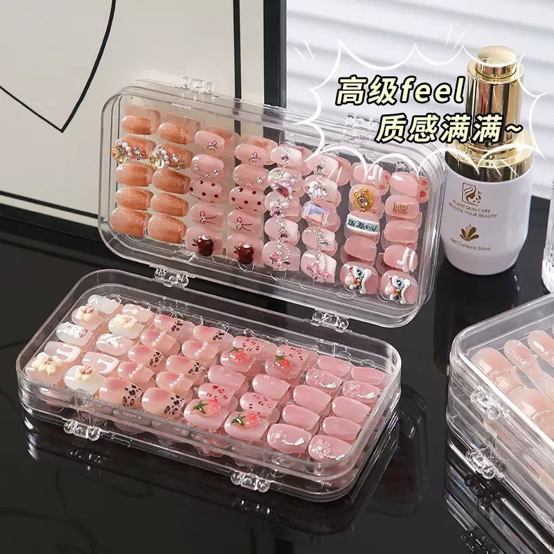 Nail Wearing Nail Storage Box Dustproof Transparent Storage Fit Box Three Folding Cosmetic Table Jewelry Storage Box