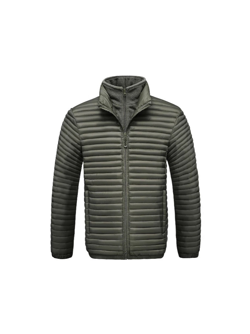 Cross-Border Trade 2025 Men's Stand-Up Collar Cotton Jacket in Various Colors, Faux Two-Piece Ribbed Cotton Coat, Men's Long-Sleeve Thickened Jacket