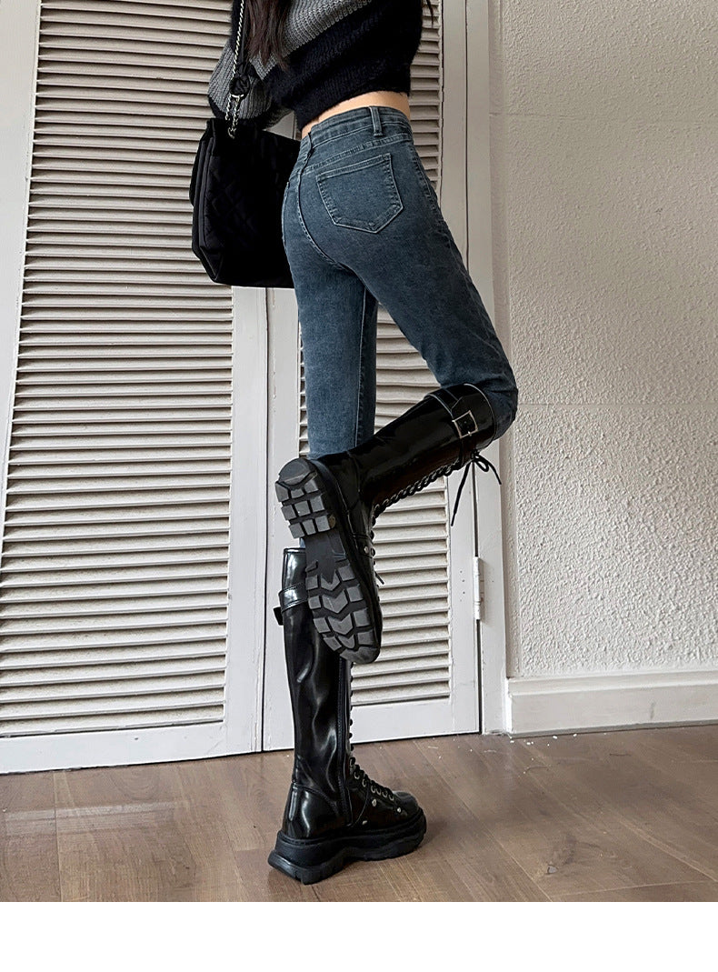 Retro High-Waisted Jeans for Women 2025 Autumn New Slimming Look Design Elastic Tight Pencil Pants
